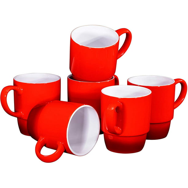 Bruntmor 18 Ounce Ceramic Stacking Coffee Mugs Tea Cups Set of 6 White